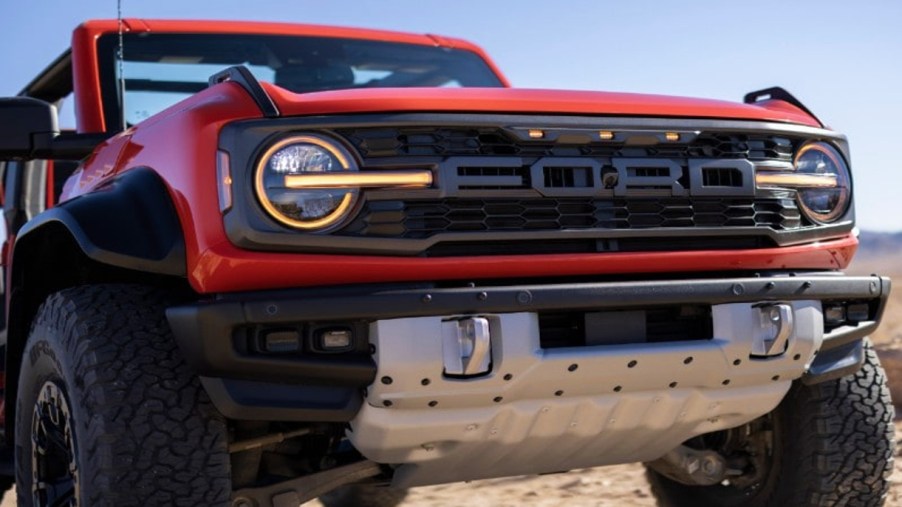A red 2022 Ford Bronco Raptor.