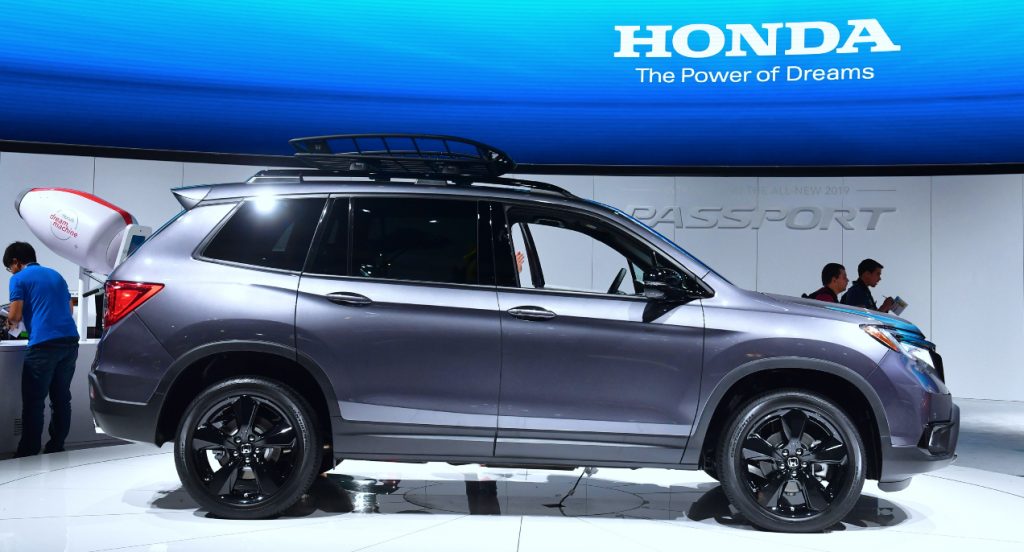 A gray Honda Passport Elite midsize SUV is seen at AutoMobility LA, the trade show ahead of the LA Auto Show.