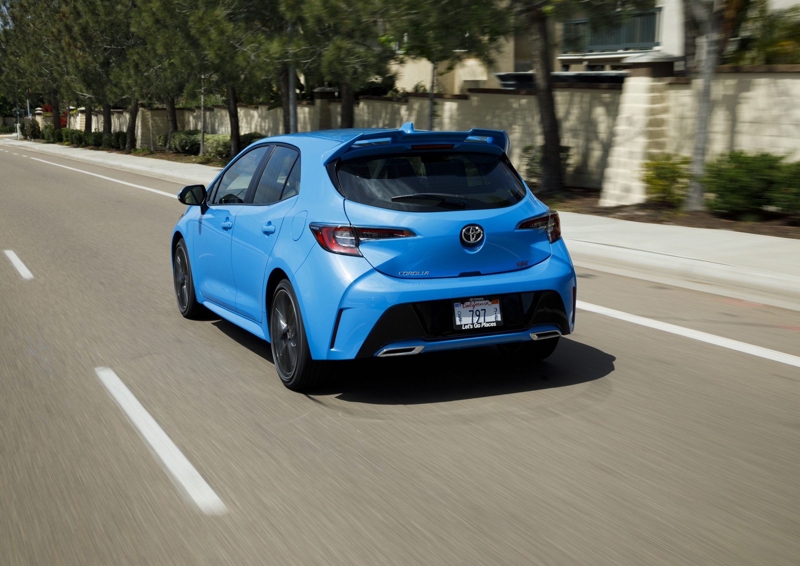A blue Toyota Corolla hatchback, the basis for the new Toyota GR Corolla