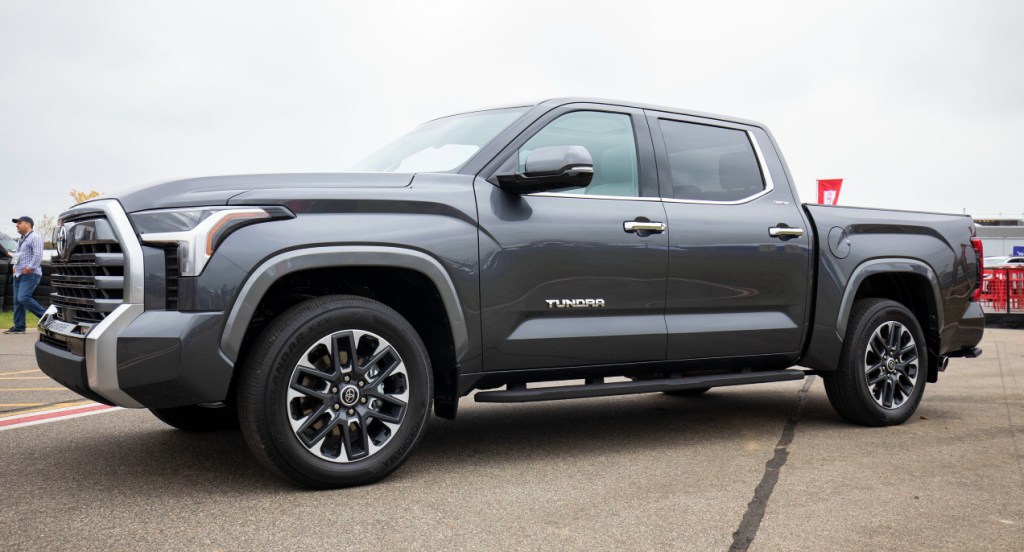 A gray 2022 Toyota Tundra is parked.