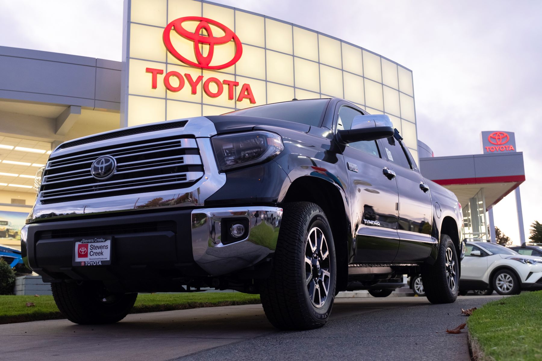 A Tundra pickup truck parked outside of a Toyota dealership in San Jose, California