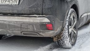 Car driving through road salt