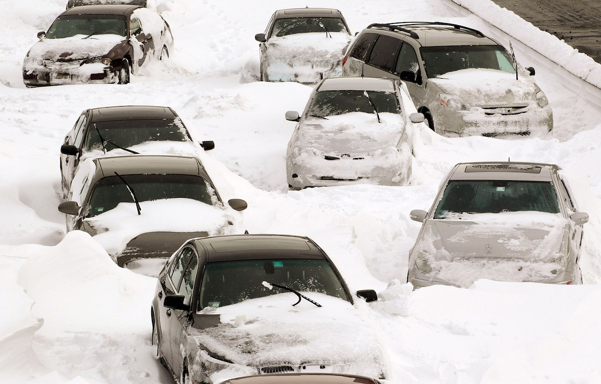 Cars stranded in the snow in Chicago on February 2, 2011