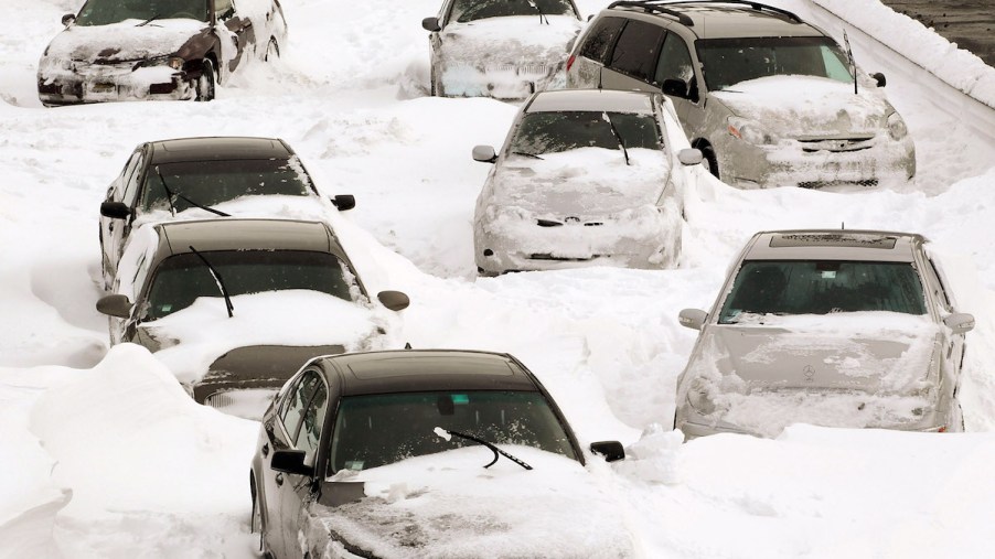 Cars stranded in the snow in Chicago on February 2, 2011