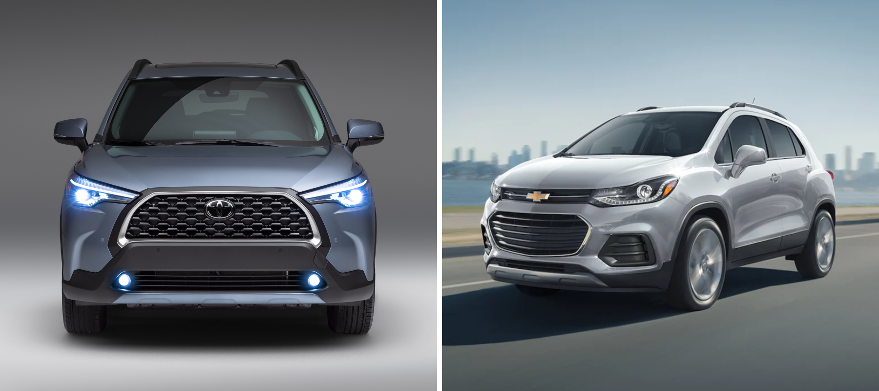 The 2022 Toyota Corolla Cross and 2022 Chevrolet Trax subcompact SUV models