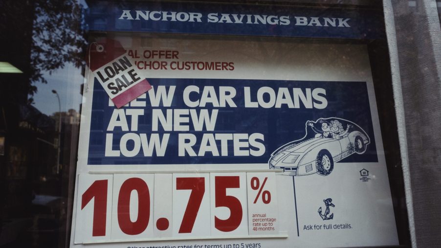 New car interest rates on a sign