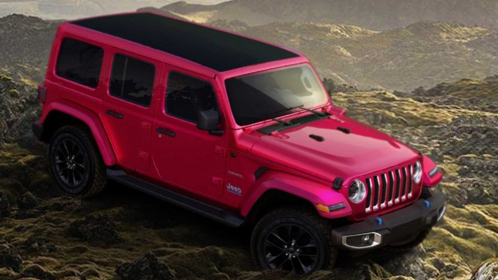 Tuscadero Pink Jeep Wrangler in the mud 