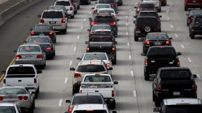 Cars fill the SR2 freeway on April 25, 2013, in Los Angeles, California