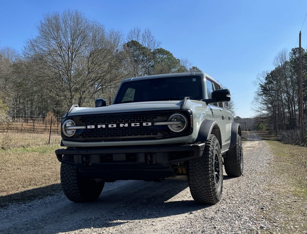 2021 Ford Bronco on a gravel road 