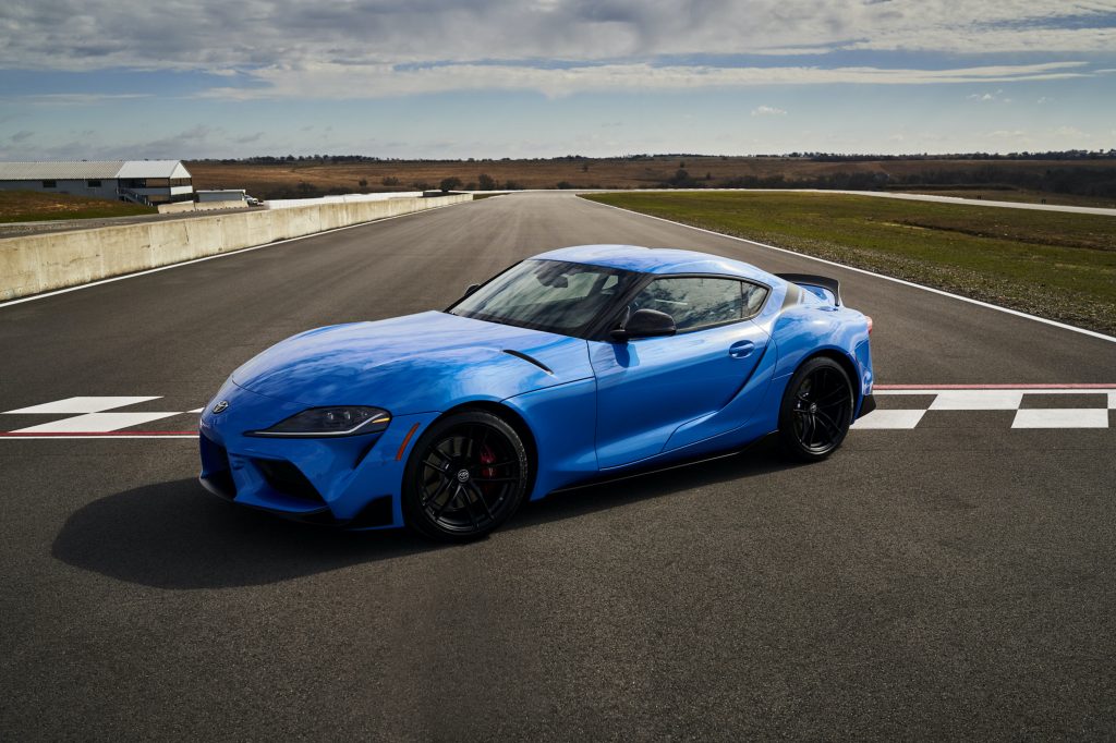 2021 Toyota Supra A91 in blue on a racetrack
