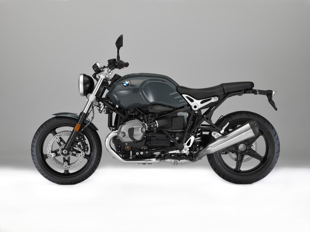 The side view of a gray 2022 BMW R nineT Pure