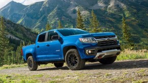 Blue 2022 Chevrolet Colorado on a trail