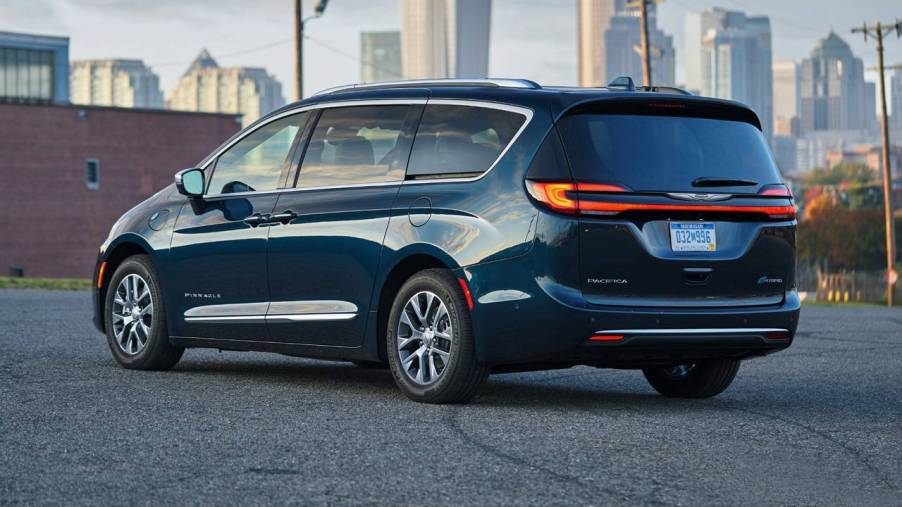 2022 Chrysler Pacifica in blue. This model isn't a part of the 2017-2018 model Chrysler Pacifica recall going on now due to spontaneous combustion