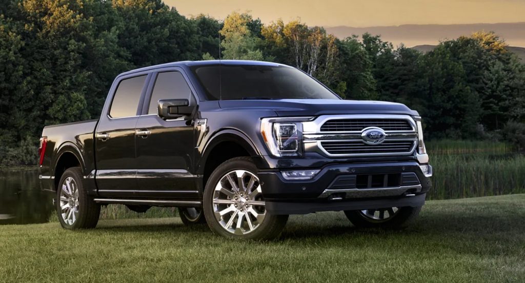 The 2022 Ford F-150 parked in grass