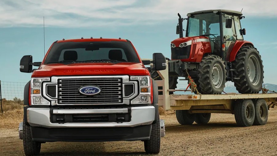 A red 2022 Ford Super Duty.