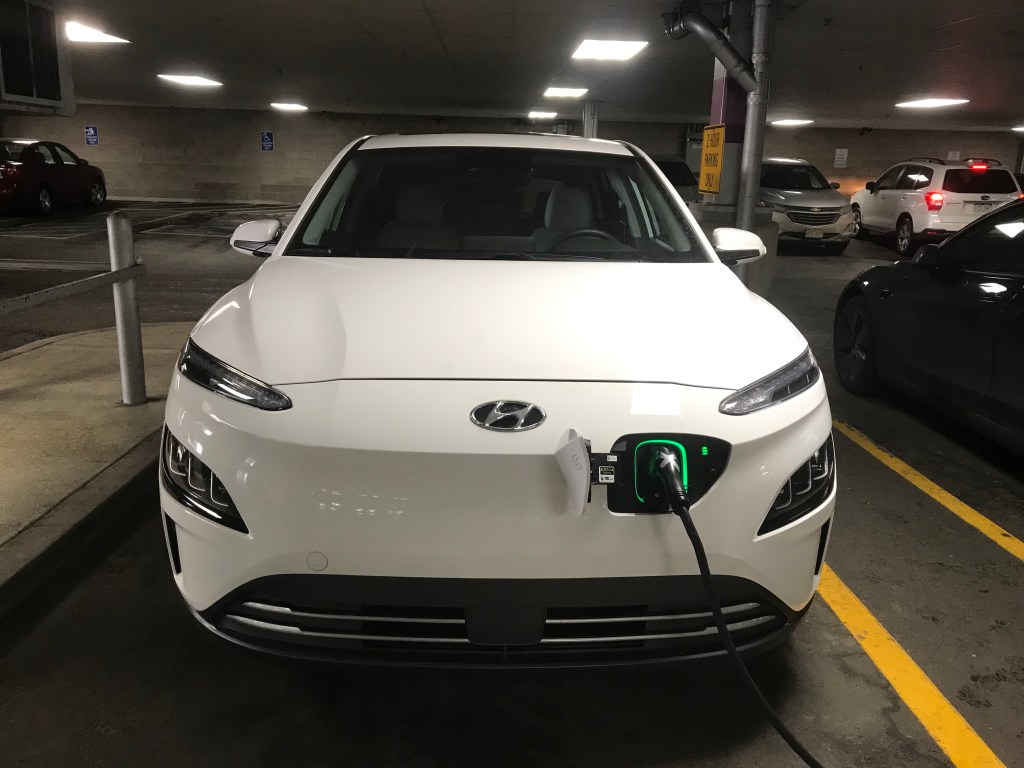A white 2022 Hyundai Kona Electric | Joe Santos, MotorBiscuit