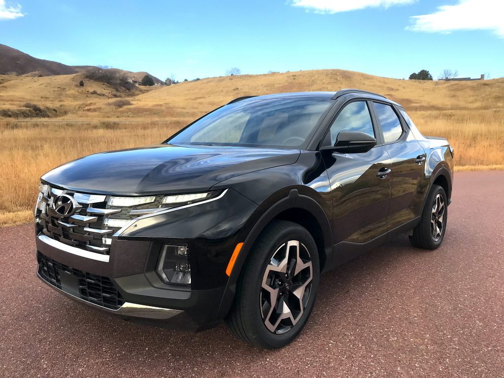 2022 Hyundai Santa Cruz in black, front corner shot