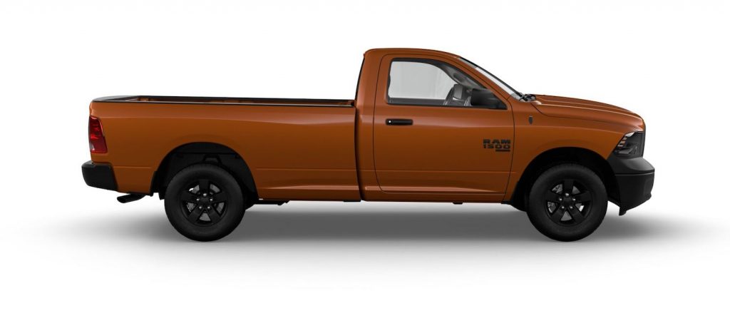 The side of the Ram 1500 Classic work truck with an eight food pickup bed.