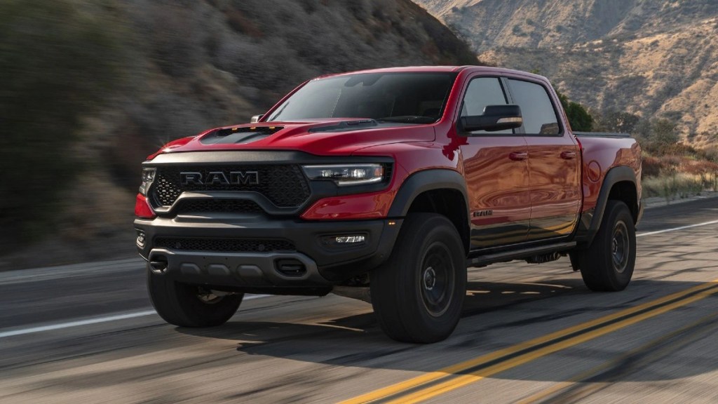 Red 2022 Ram 1500 TRX on the highway