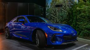 A blue 2022 Subaru BRZ Limited at the 2022 Chicago Auto Show