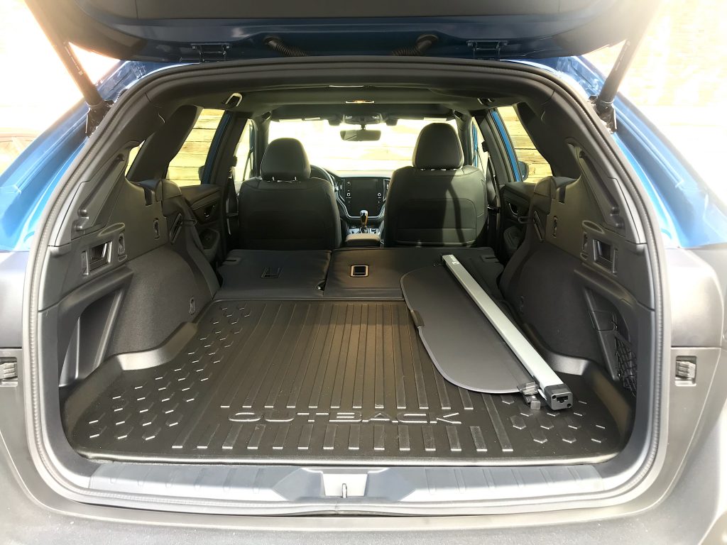  2022 Subaru Outback Wilderness rear cargo area with the seats folded down