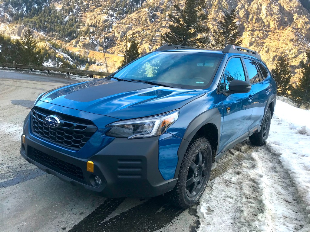2022 Subaru Outback Wilderness front corner shot in the snow