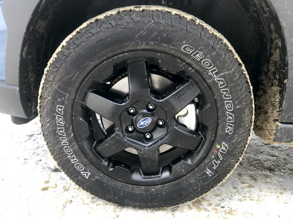  2022 Subaru Outback Wilderness yokohama tire and black wheel