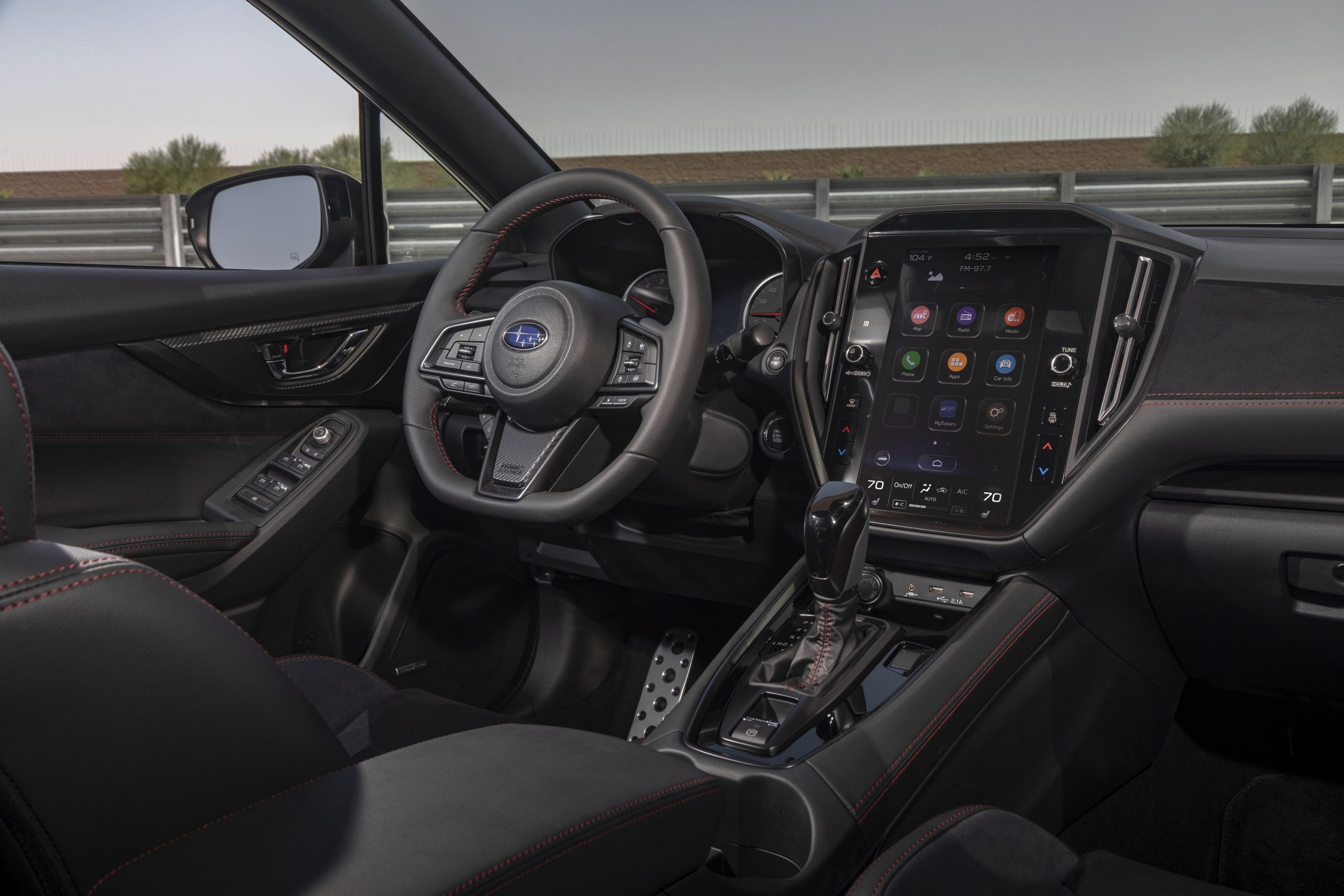 The revised interior of the new WRX with black alcantara seats