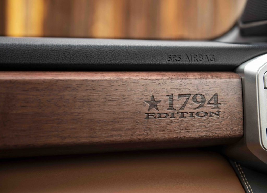 Detail shot of the Toyota Tundra's 1794 Edition logo honoring the truck's Texas heritage.
