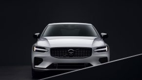 The front view of a white 2022 Volvo S60 Recharge Black Edition