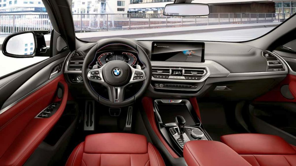 Black and red interior area of the 2022 BMW X3