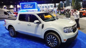 A 2022 Ford Maverick featured at an auto show.