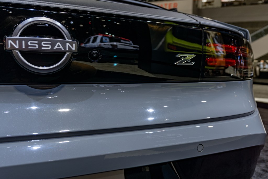The rear badges on a gray 2023 Nissan Z