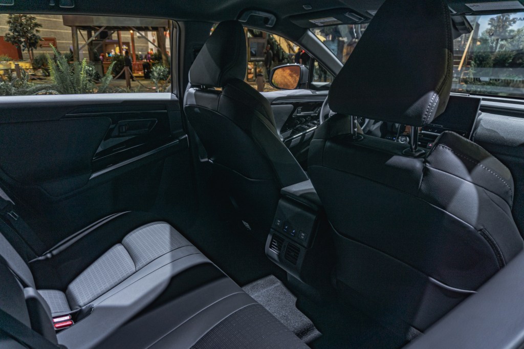 A gray-and-black 2023 Subaru Solterra interior at the 2022 Chicago Auto Show