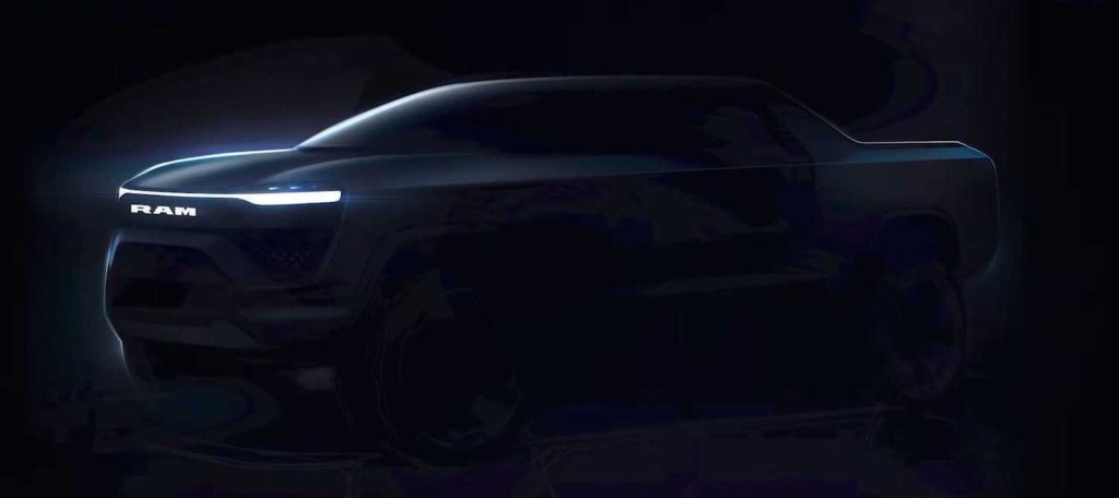 Artist's image of the silhouette of the 2024 Ram 1500 electric pickup truck.
