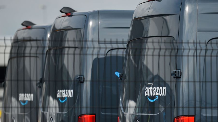 A row of Amazon vehicles that will soon become EVs.
