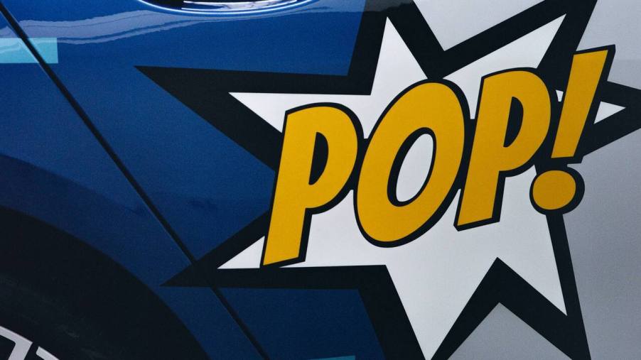 BMW 8 Series Jeff Koons close up on "Pop!" graphic