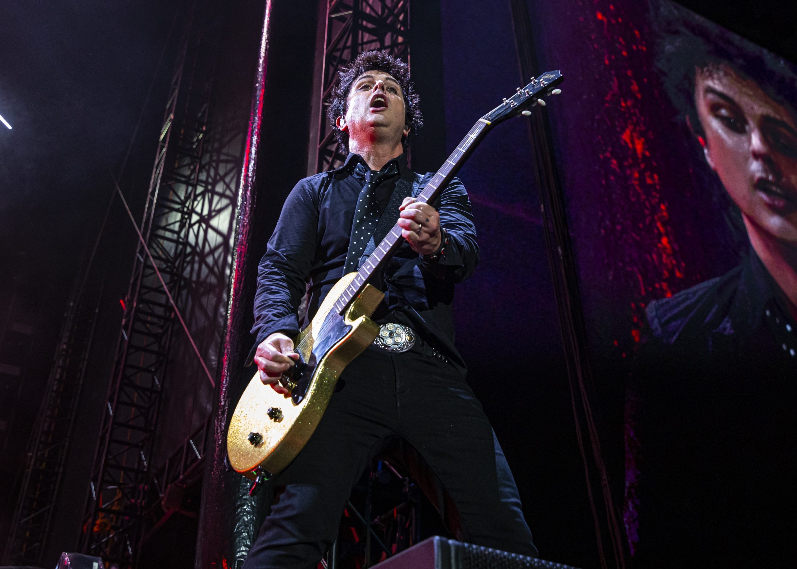 Green Day's Billie Joe Armstrong, owner of a now-stolen 1962 Chevy Nova, on stage last summer
