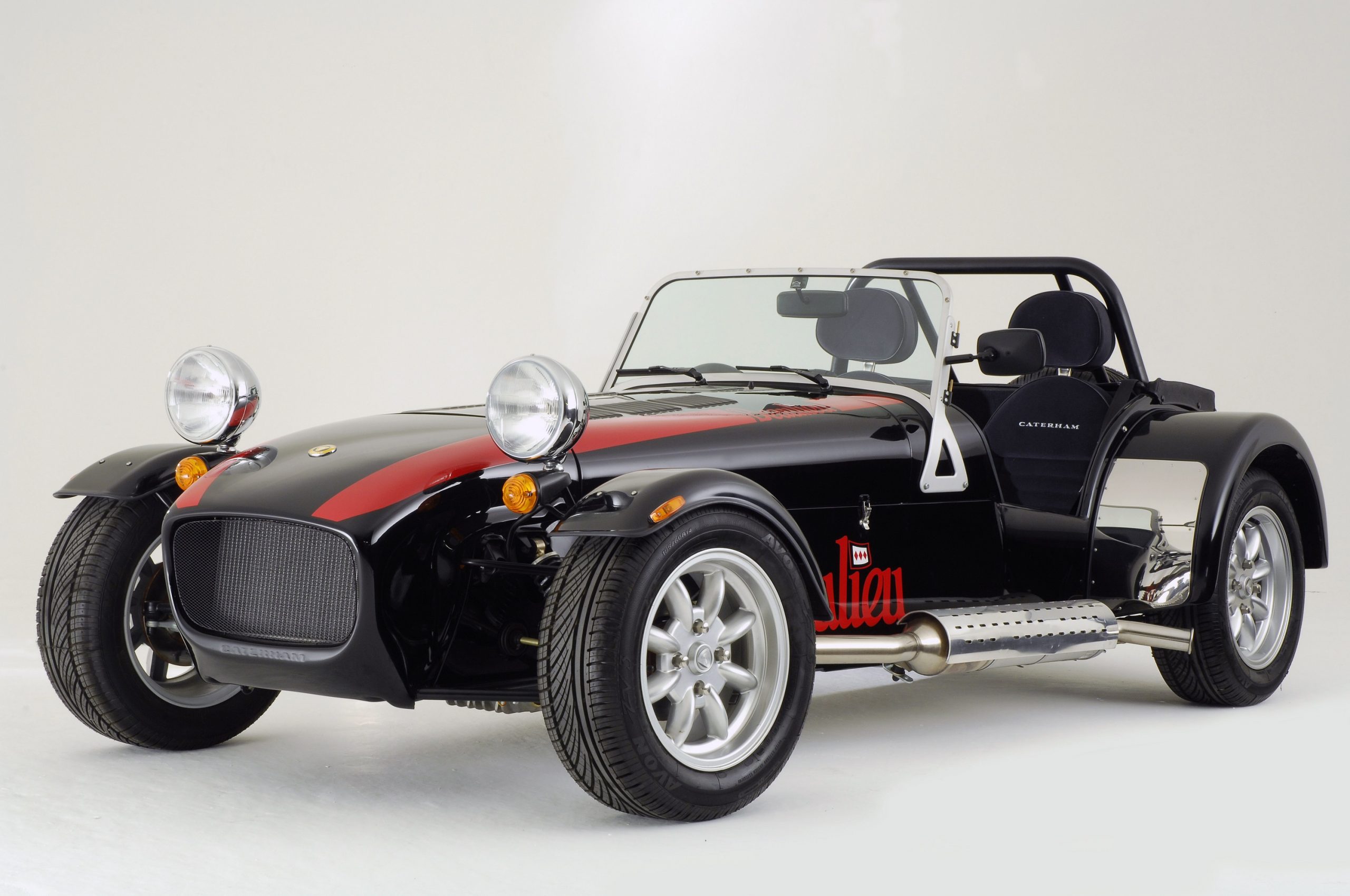 The Caterham Super Seven, based on the Lotus 7 sports car, in black