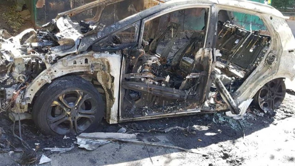 Chevrolet Bolt after being destroyed by fire