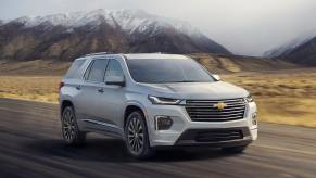 The Chevy Traverse SUV cruises area roads.