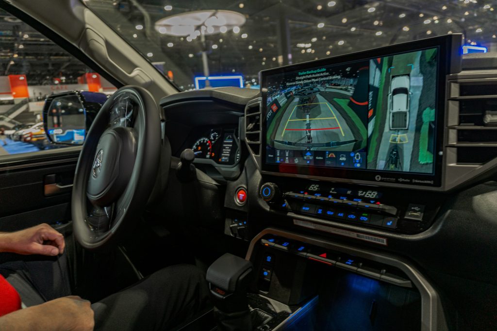 Demonstrating the 2022 Toyota Tundra Limited's Trailer Backup Assist at the 2022 Chicago Auto Show