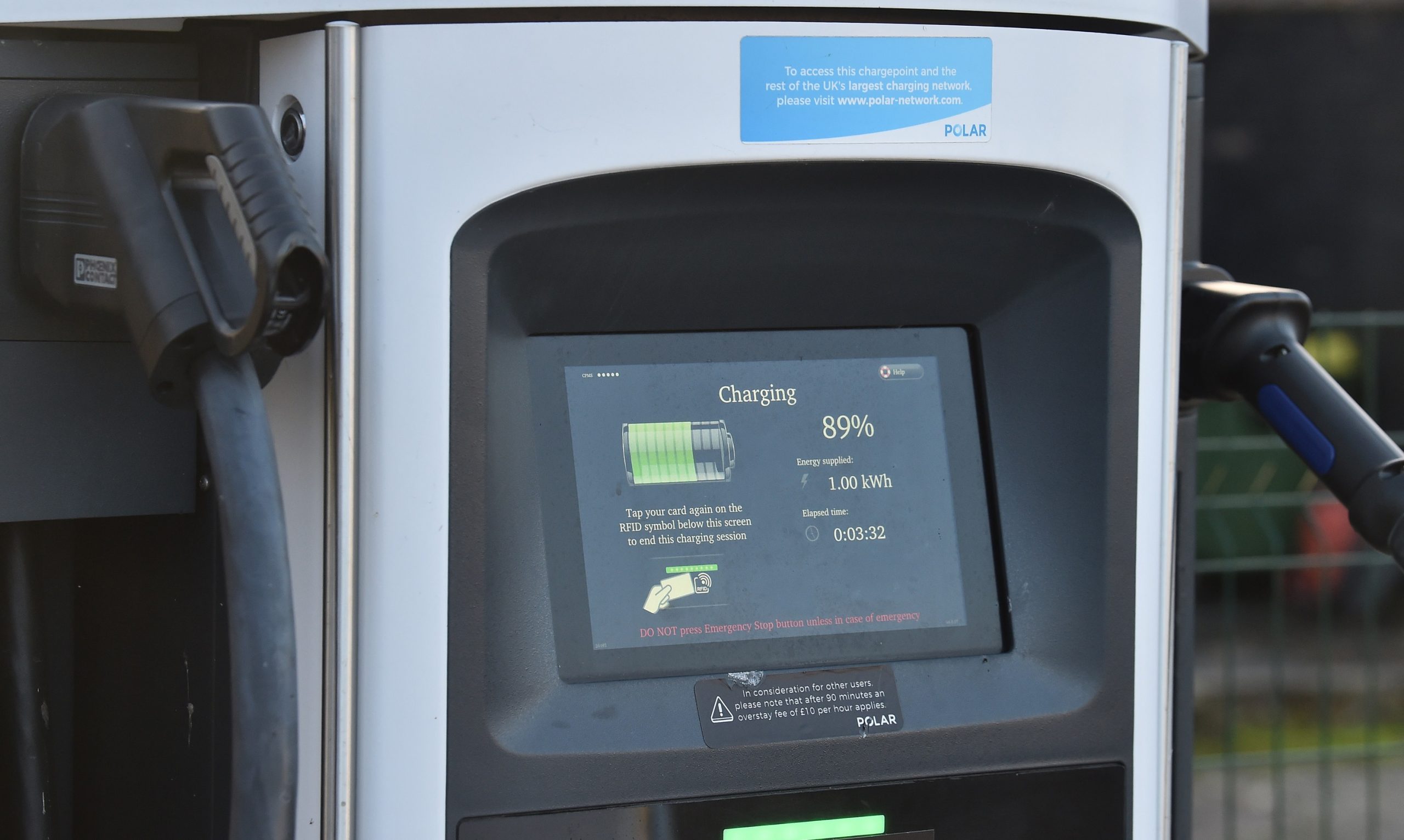 A display showing the current charging status of an EV
