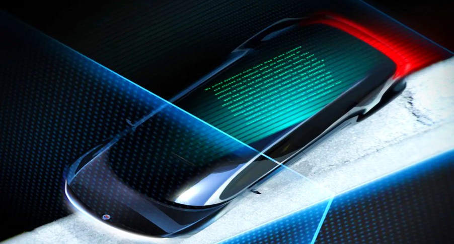 A black Fisker Pear EV concept.