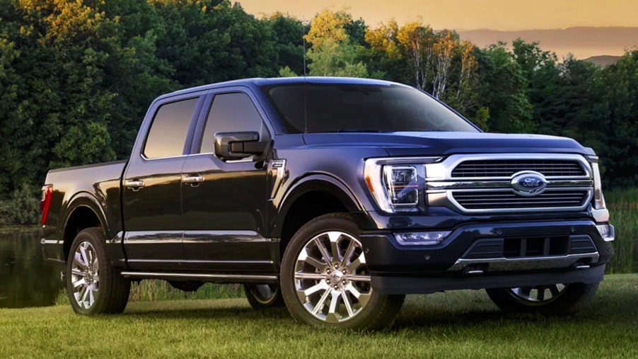 The 2021 Ford F-150 parked in grass.