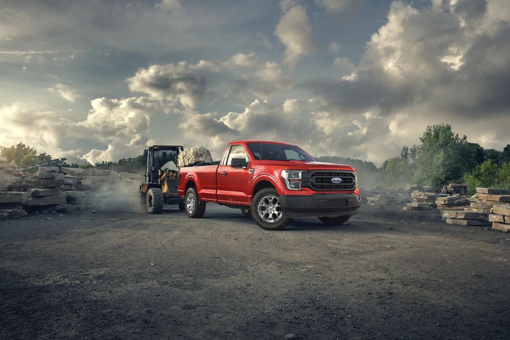 The 2022 Ford F-150 full-size truck shows it's ready to tow.