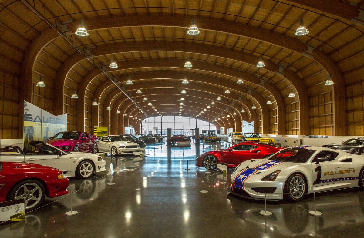 An interior view of the LeMay-America's Car Museum display floor.