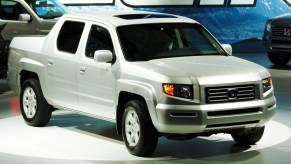 A gray Honda Ridgeline compact pickup truck.