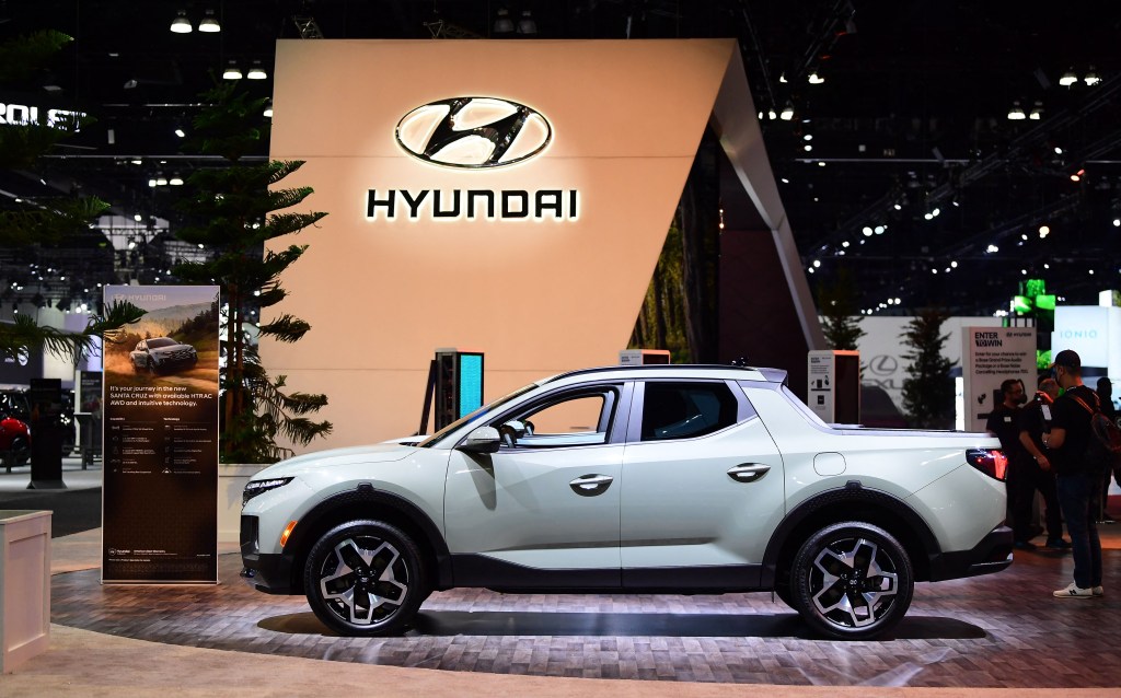 A Hyundai Santa Fe featured at a car show.