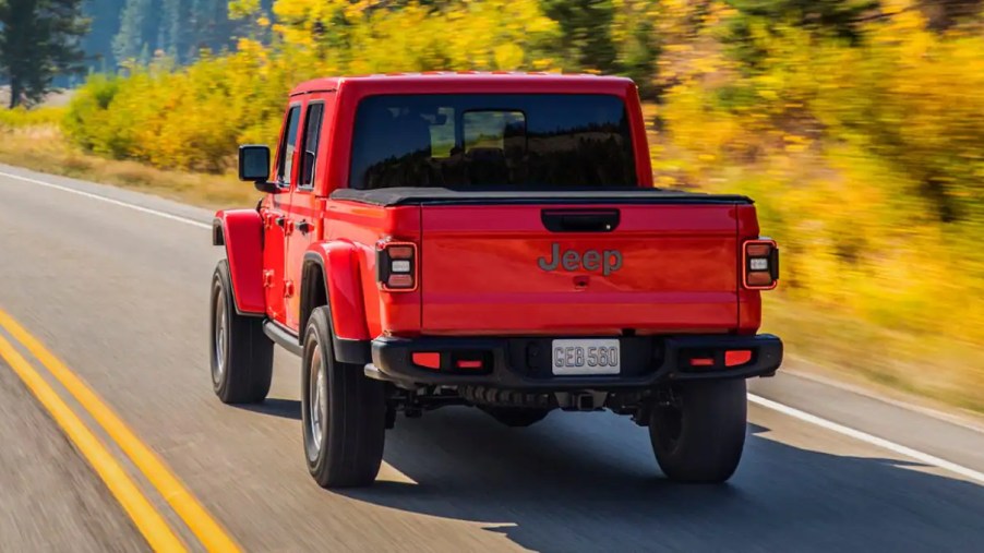 The rear-end of a Jeep Gladiator truck.